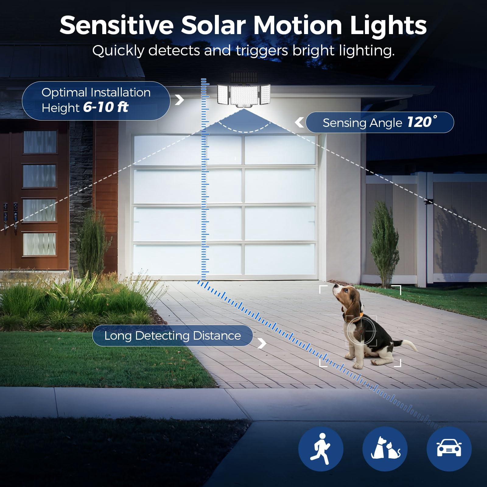 Solar Lights Outdoor, 3500LM 212 LEDs Flood Light 270° Wide Angle, Remote Control 3 Modes Motion Sensor Outdoor Lights, Solar Powered Security Light with 16.4 Ft Cable for Garage Yard, 2 Pack
