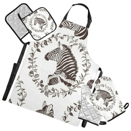 Zebras in Wreaths Apron Set with Oven Mitts Pot Holders Set of 5 Kitchen Stuff Accessories