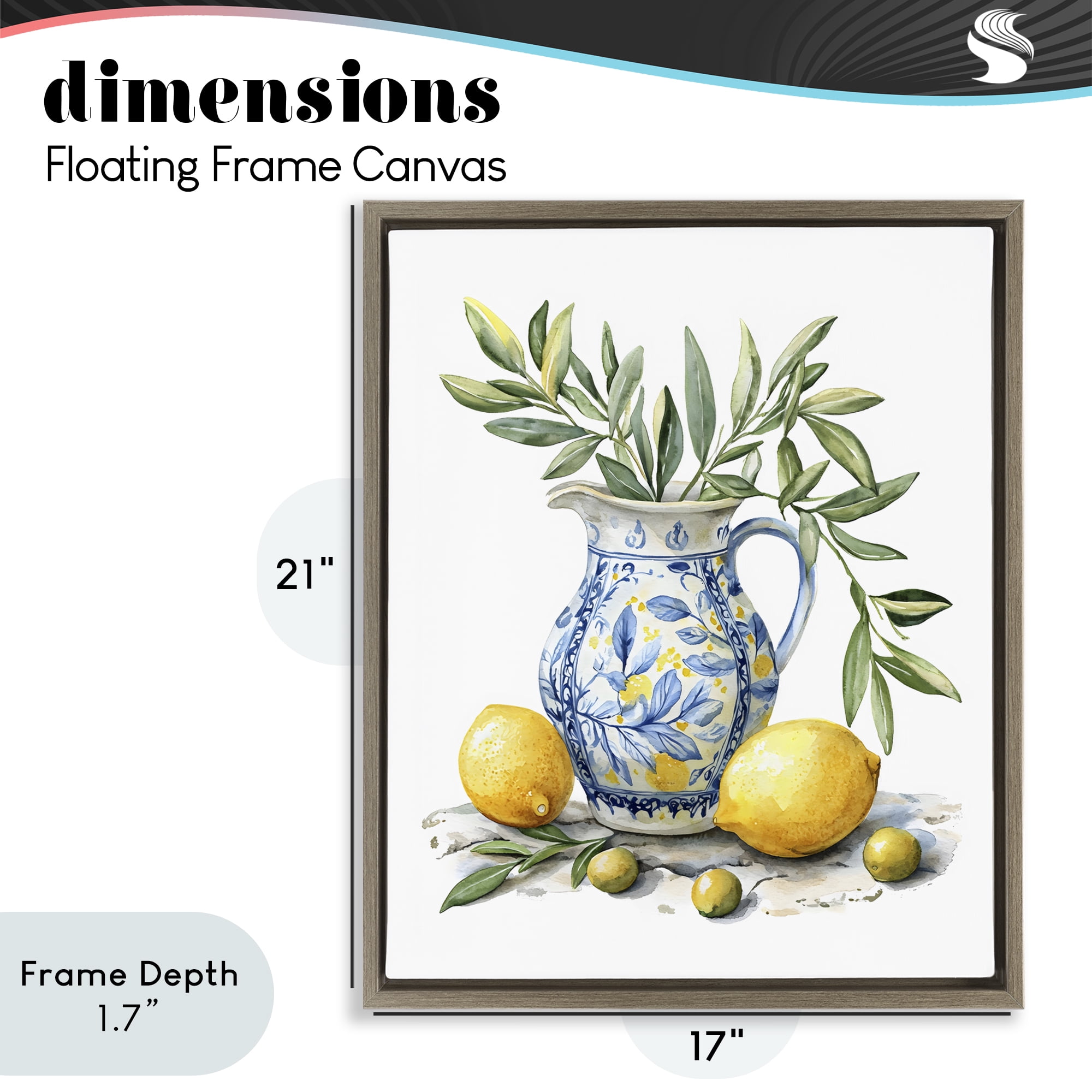 Stupell Industries Lemon & Olive Branch Still Life Brown Framed Floater Canvas Wall Art, design by LSR Design Studio