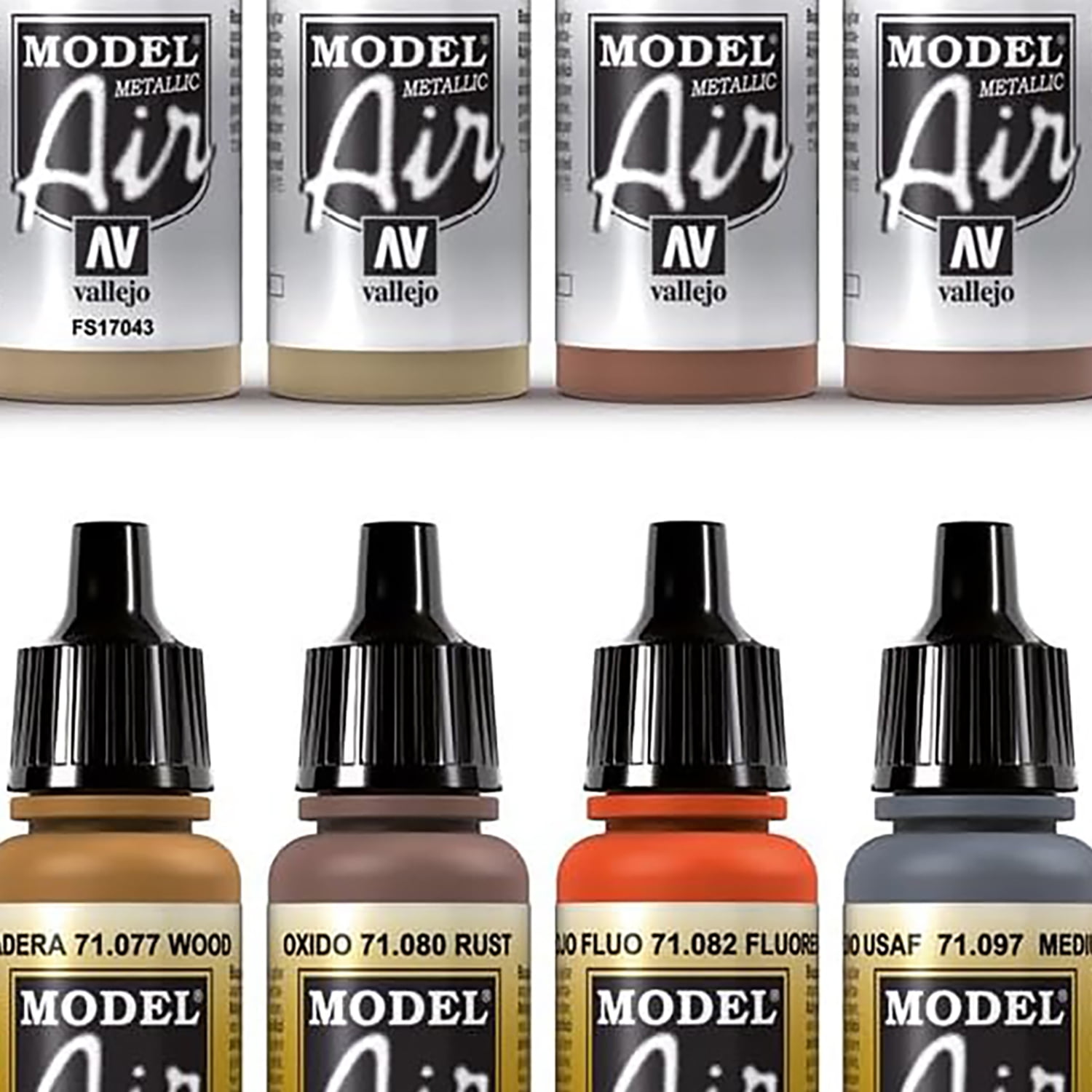 Vallejo Paints: Model Air Color Set - Metallic Effects - 16 Paint Colors - 18ml (.60oz) Bottles, Acrylics For Modeling & Miniatures, Opaque, Hobby