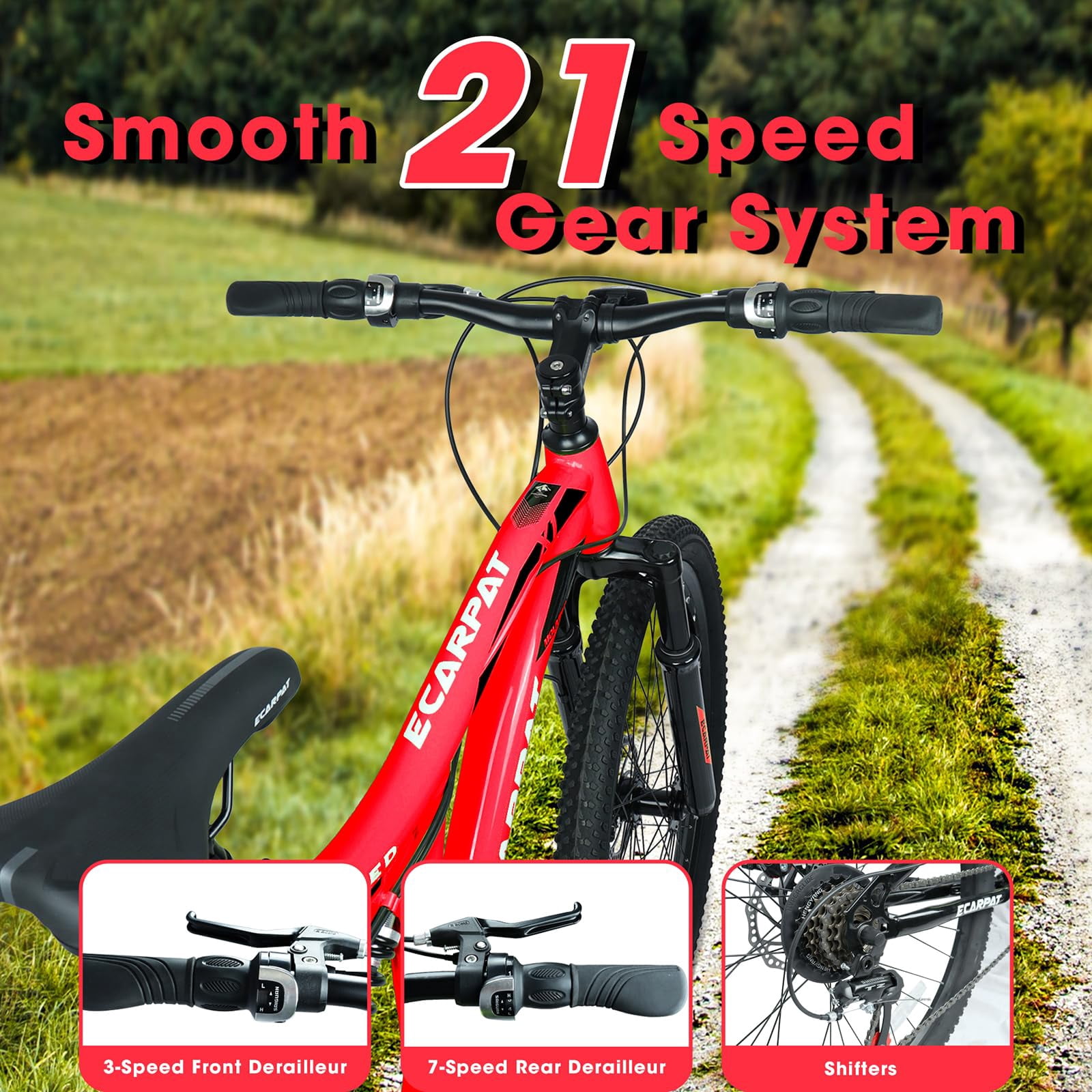 HTW 26" Mountain Bike – 21-Speed Full Suspension, Disc Brakes, Alloy Rims, All-Terrain for Adults Men & Women
