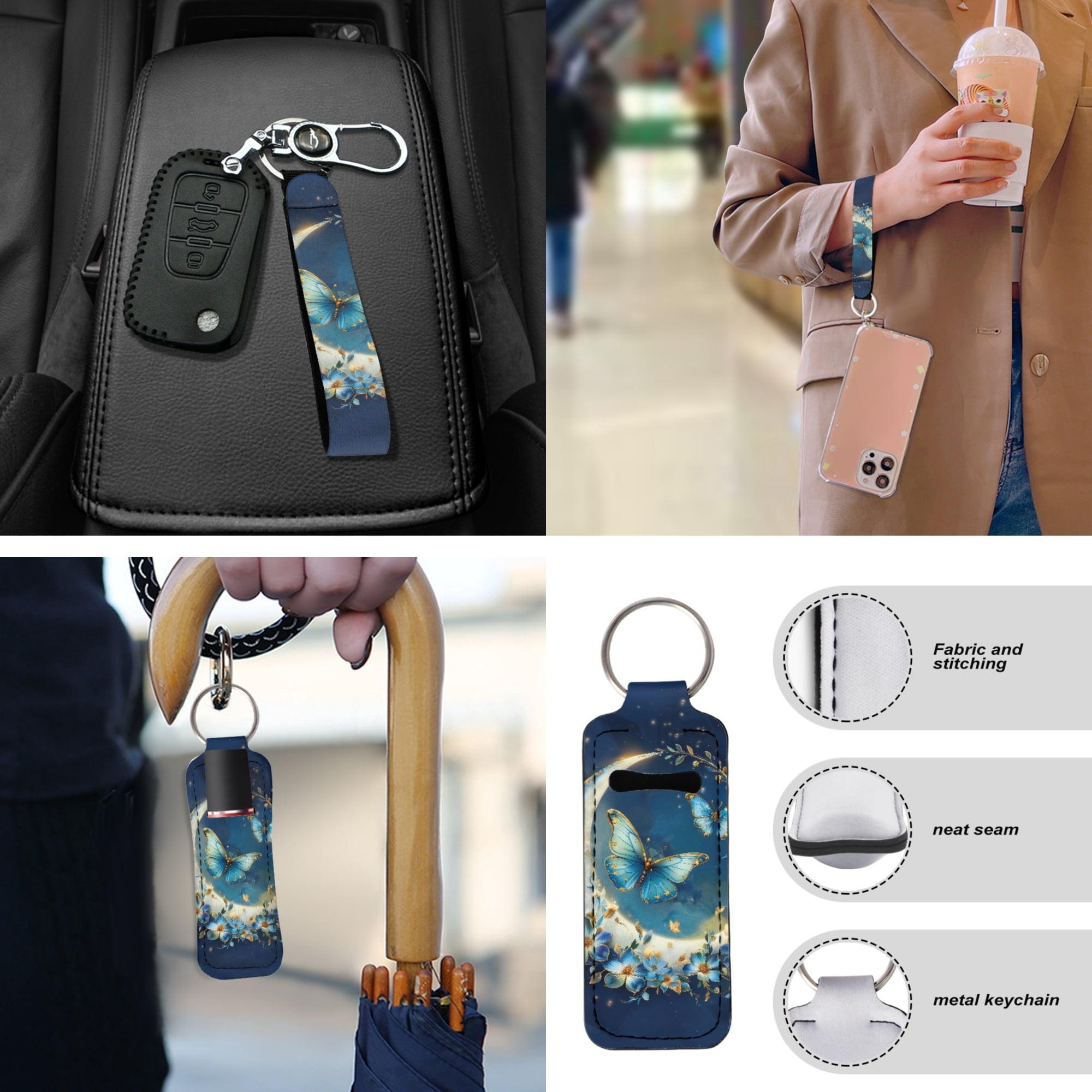 Jeiento Butterfly Car Accessories 13pcs Car Seat Covers and Steering Wheel Cover Moon Seat Belt Pad Cover Auto Armrest Cover Cushion Keychain Cup Holders Universal Fit