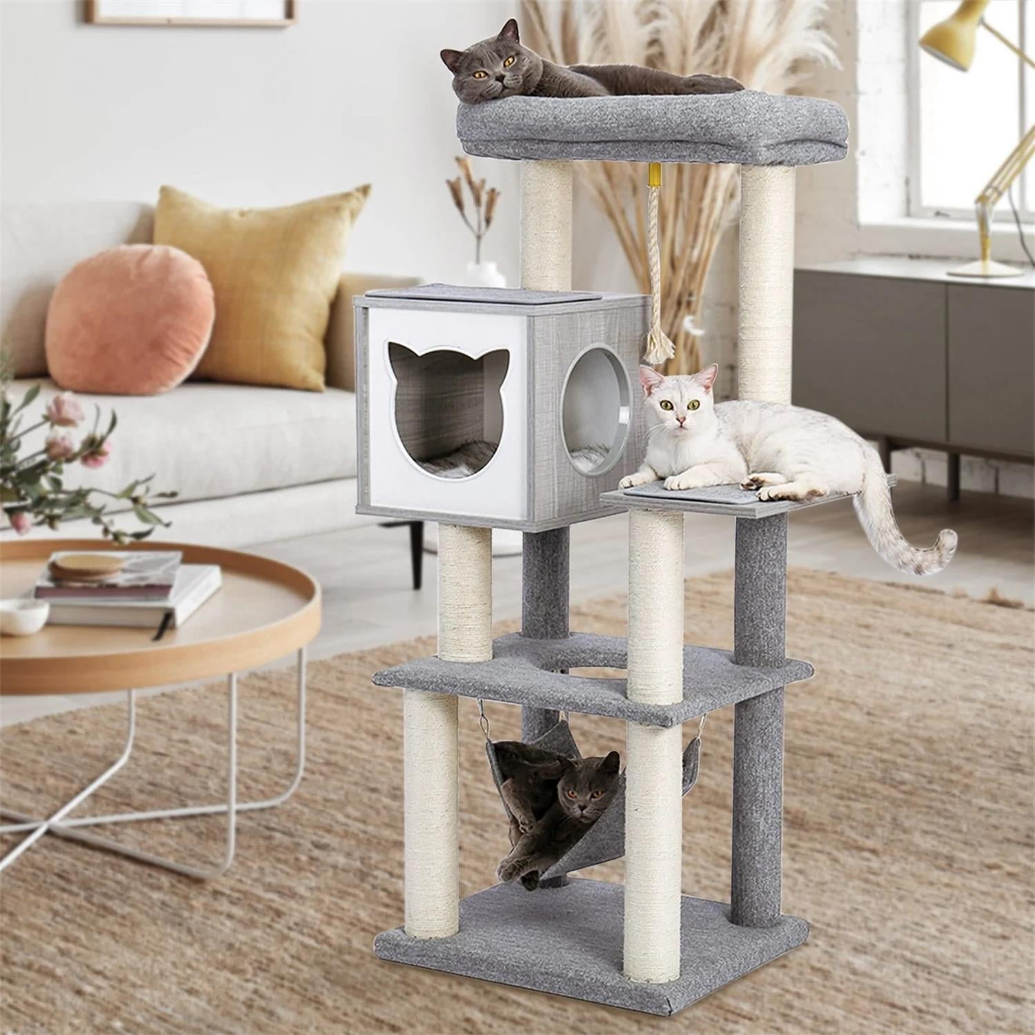 Pefilos 52" Cat Tree Modern Cat Activity Tower, Cat Tree Tower with Hammock and Top Perch Cat Condo for Indoor Cats, Gray Pefilos 52" Cat Tree Modern Cat Activity Tower, Cat Tree Tower with Hammock and Top Perch Cat Condo for Indoor Cats, Gray