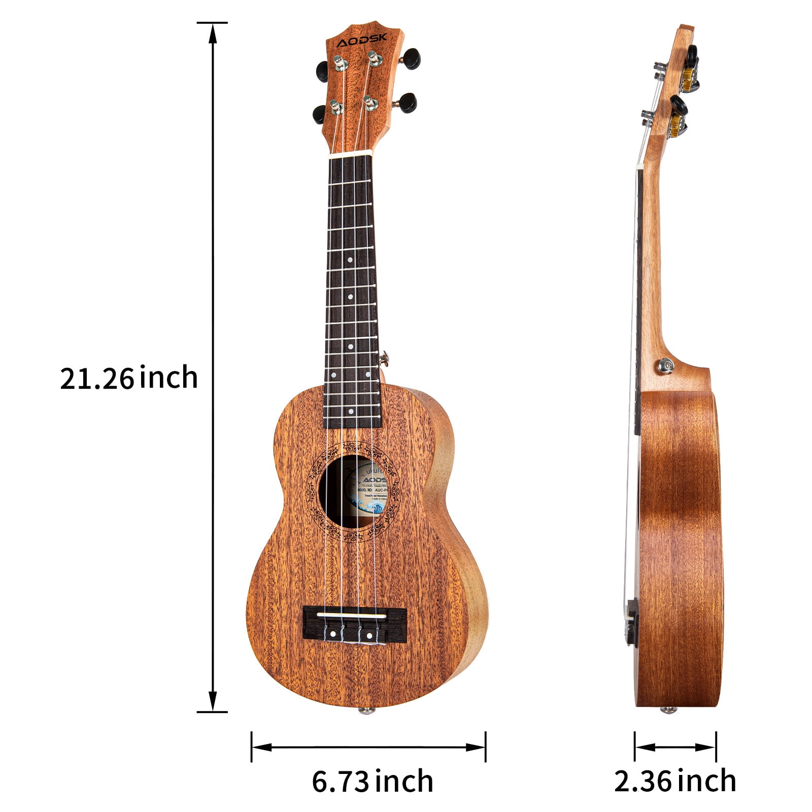 AODSK  21"  Ukulele Kit with Case, Clip-On Tuner, Strap, Nylon Strings, Picks, Online Lesson, Ukelele Beginner Series (Natural)