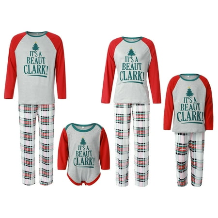 

Matching Family Christmas Clothes Set Tree Pullover Tee Plaid Pants Homewear Women Men Kids Baby