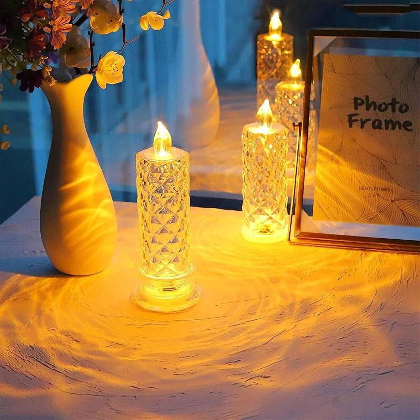 Led Crystal Candle Lights, 2/4/6pcs New Christmas Tree Led Candles, Rose Shadow Led Flameless Candles,Safe Flameless Design, Long Lasting for Valentines Christmas Decorations Home Decor (Pink*4)