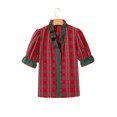 thumbnail image 5 of ZhiHiMeRi Women's Red Plaid Shirt, Festive V Neck Short Sleeve Blouse XL, 5 of 12