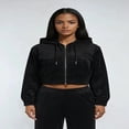thumbnail image 2 of Forever 21 Velour Zip-Front Hoodie & Pant Set, Color- Black, Size- S, 2 of 7