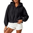 thumbnail image 2 of ZunFeo Womens Sherpa Fleece Jacket - Oversized Cropped Zip-Up Hooded Fuzzy Coat, Black,Size XL, 2 of 7