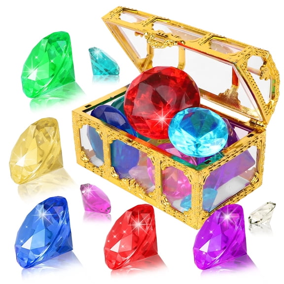 Diving Gems for Pool for Kids - 10Pcs Acrylic Pool Gems Sinking Toys with Treasure Chest Pool Toy - Mermaid Pool Toys Gem Hunt Pool Game Summer Pool Party Favors for Kids