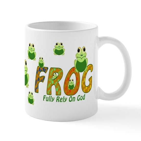 CafePress - Frog Fully Rely On God Mug - 11 oz Ceramic Mug - Novelty Coffee Tea Cup