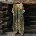 thumbnail image 4 of Heisall 2026 Spring Summer Boho Floral Printed Linen Maxi Dress V Neck Batwing Sleeve Oversized Kaftan Dresses with Pockets, 4 of 7
