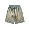 thumbnail image 2 of Jean Shorts for Men Summer Casual Elastic Waist Blue Washed Lightweight Straight Leg Denim Shorts with Pockets, 2 of 3