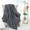 thumbnail image 3 of Unique Bargains Flannel Fleece Blanket Soft Luxury Hemmed Gray King, 3 of 8