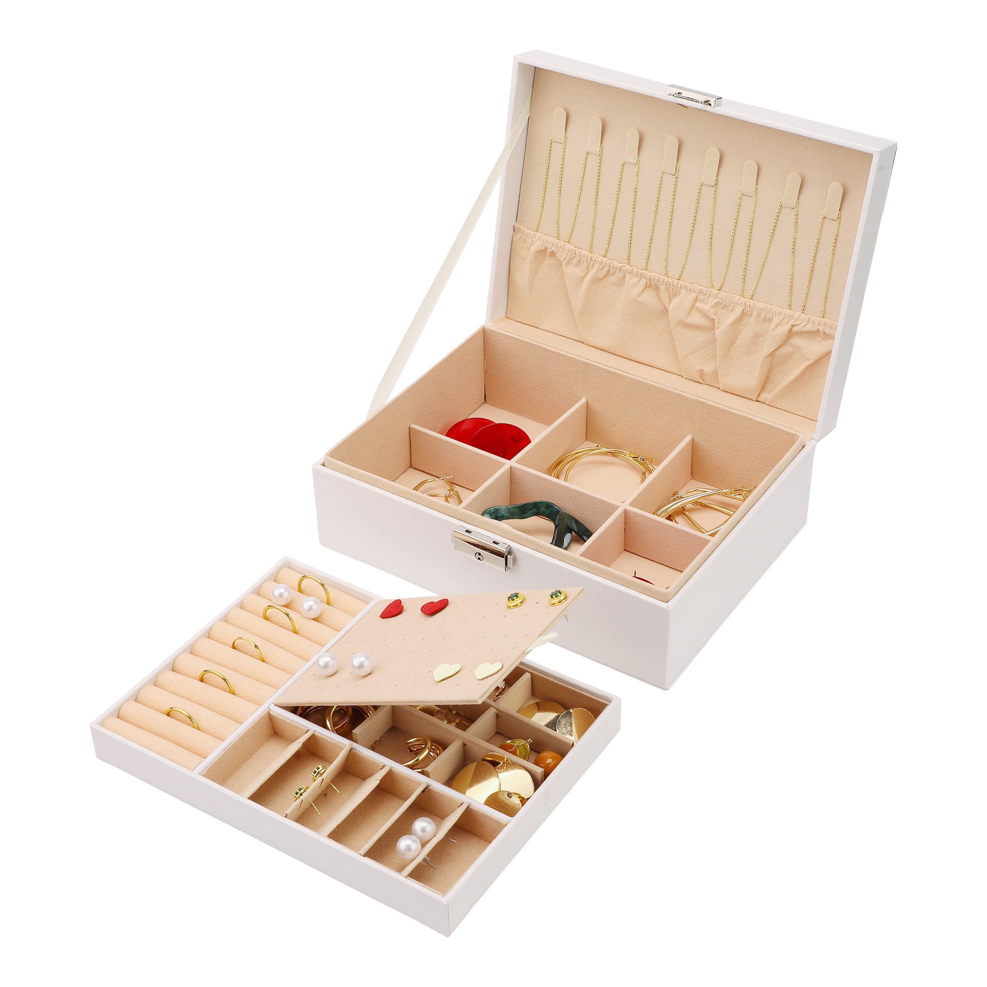 Unique Bargains Jewelry Box Small PU Leather Jewelry Organizer Case Storage Display Holder White