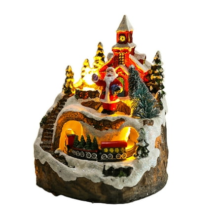 lixuesong Luminescent Small Led Light Driven Lighting Christmas Resin Christmas Scene Village Cottage Town Train