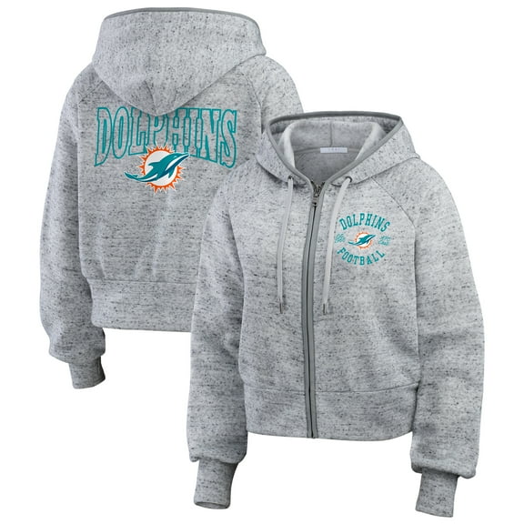 Women's WEAR by Erin Andrews Heather Gray Miami Dolphins Speckled Fleece Cropped Full-Zip Hoodie