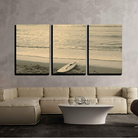 wall26 - 3 Piece Canvas Wall Art - Beach and Surf Board - Mallorca - Modern Home Art Stretched and Framed Ready to Hang - 24"x36"x3 Panels