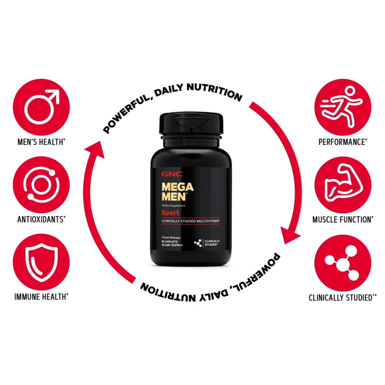 Multivitamines GNC Mega Men Sport Pour Hommes - 60 Comprimés, Soutien Muscles Et Performance, Neuf