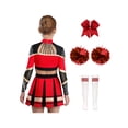 thumbnail image 2 of TiaoBug Kids Girls Cheerleading Outfit Sparkle Cheer Crop Top with Pleated Skirt & Flower Balls Socks Hairband Red 6, 2 of 6