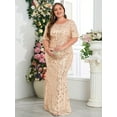 thumbnail image 5 of Beauty-Emily Plus Size Women's Elegant Bodycon Maxi Dress with Sequin Leaf Embroidery, Round Neck, Half Sleeves, Floor-Length, Non-Stretch Fabric, High-Quality Stitching, Formal Gown for Wedding, 5 of 5
