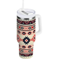 Boho Aztec 30 oz Tumbler with Handle, Stainless Steel Vacuum Insulated Sports Water Bottle, Leak-proof Travel Coffee Mug Cup with Lid and Straw for Water, Iced Tea or Coffee