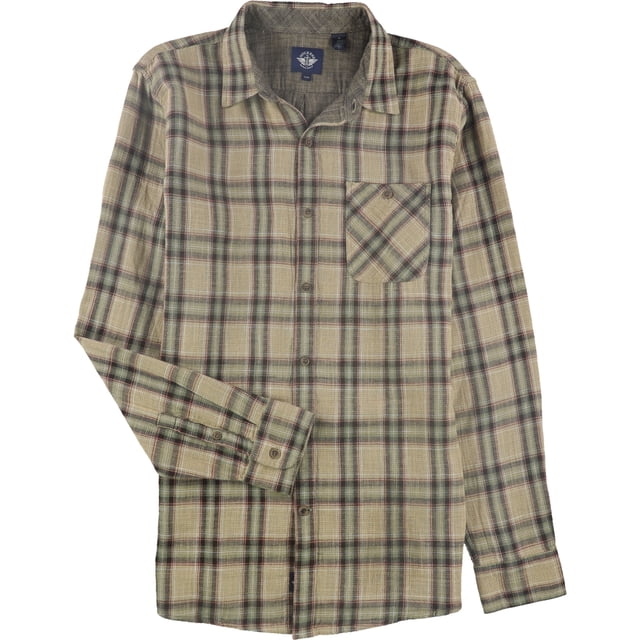 Dockers - Camisa a cuadros de doble tejido para hombre, color marrón, mediano