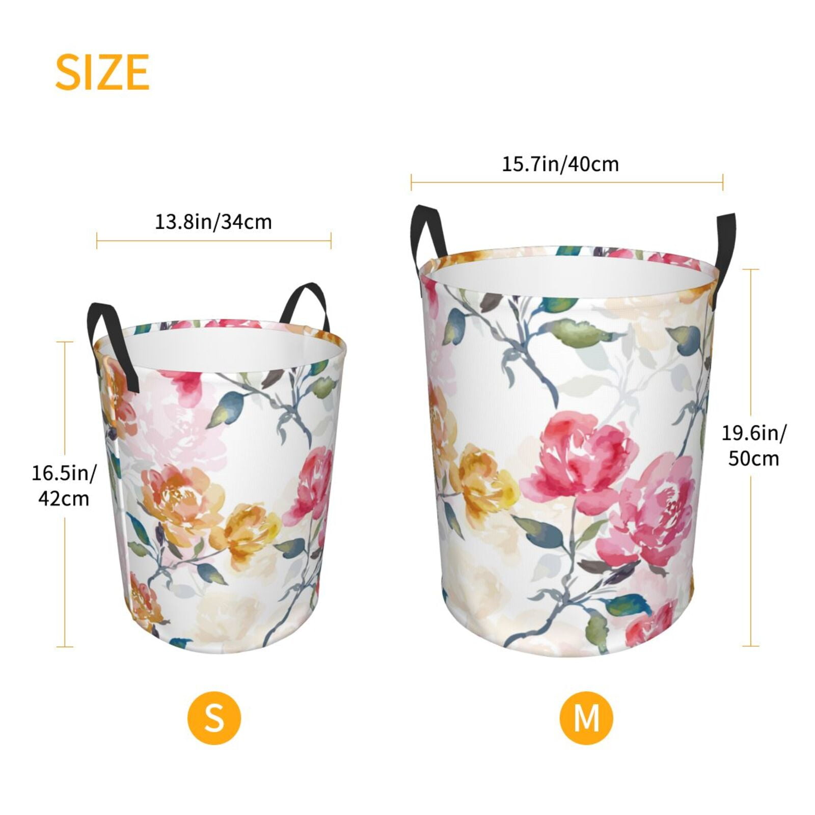 Rateoe Colorful Flowers Pattern Round Laundry Hamper Basket, Tall Hamper Basket for Blanket Storage, Nursery Clothes Hamper for Laundry in Bedroom and College Dorm-Medium