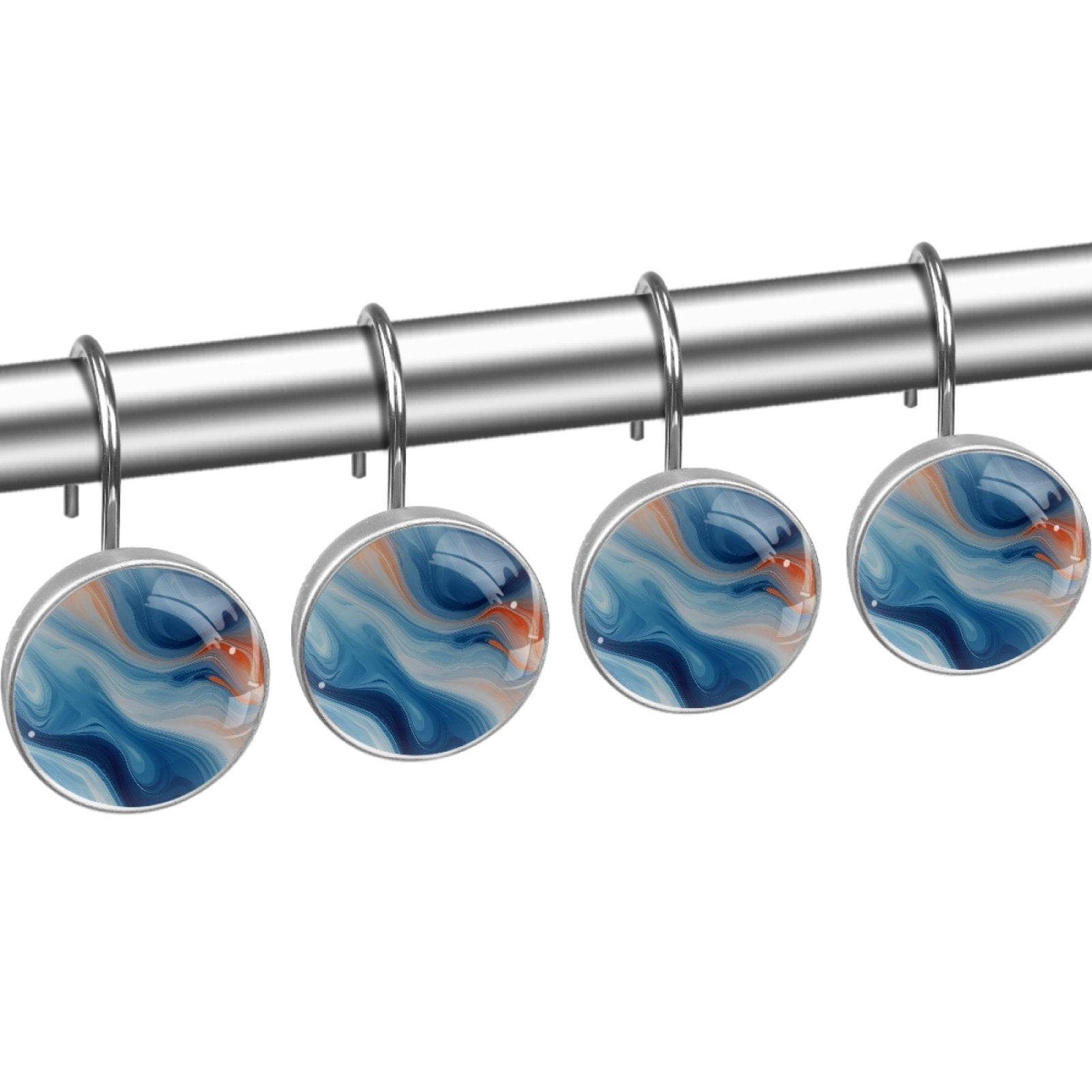 Blue Marble 12 Pack Shower Curtain Hooks, Decorative Shower Rings for Shower Curtain Rods, Stainless Steel, Rust Resistant, Round Curtain Hooks for Bathroom