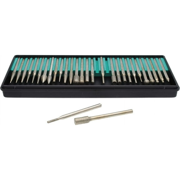 The Beadsmith Burr Set - 30-Piece Diamond Coated Bits – 150 Grit with 2.35mm or 3.17mm Shanks – Use on Metal, Glass, Wood or Ceramics – Perfect for Micro Engravers and Rotary Tools
