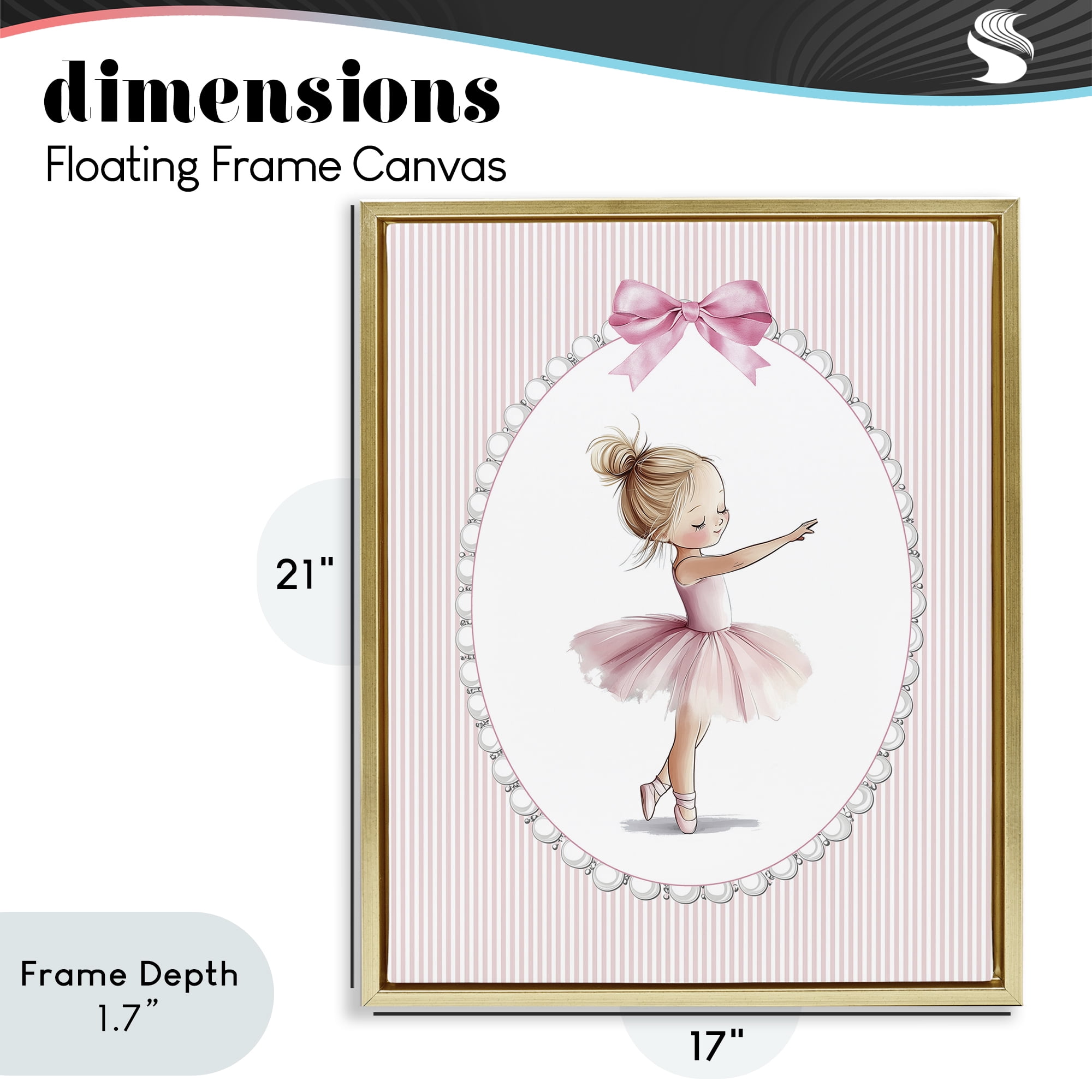 Stupell Industries Blush Pink Ballerina Gold Framed Floater Canvas Wall Art, design by Christine Simpson Art