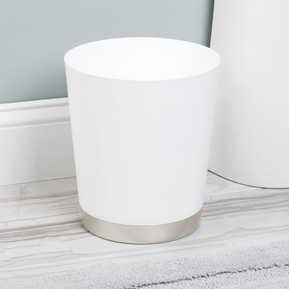 iDesign Sedona Wastebasket Trash Can for Bathroom, Kitchen, Home Office - Matte White/Nickel