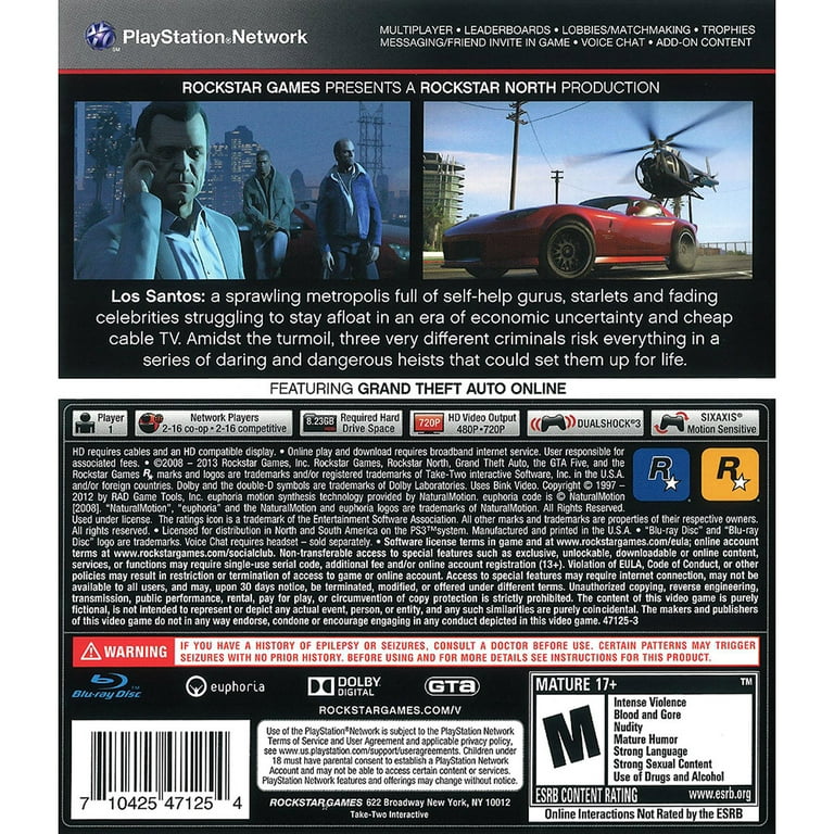 Grand Theft Auto V, Rockstar Games, PlayStation 3, 710425471254