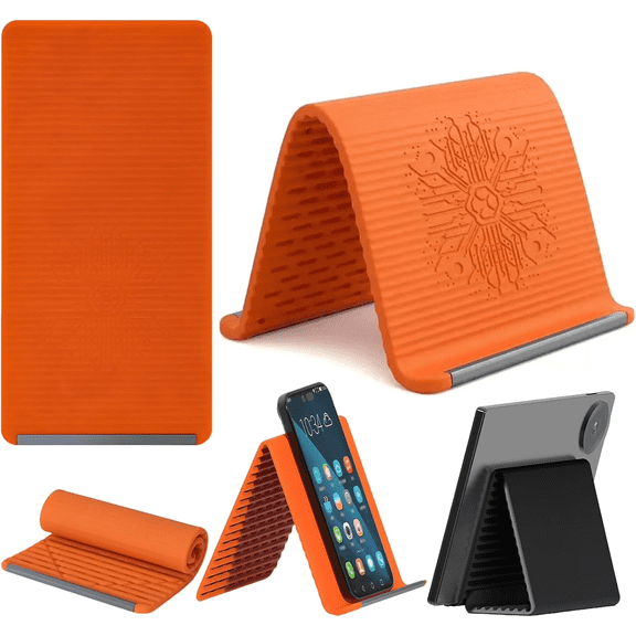 Portable Foldable Silicone Phone Holder, Flexible Silicone Phone Holder Stand, Bendable Freely into Any Shape, Universal Adjustable Anti-Slip Desktop Mount for Home Office Travel (Orange)