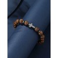 thumbnail image 2 of QQTDFG 1pc Men's Wooden Beaded Bracelet With Cross Pendant-default, 2 of 3