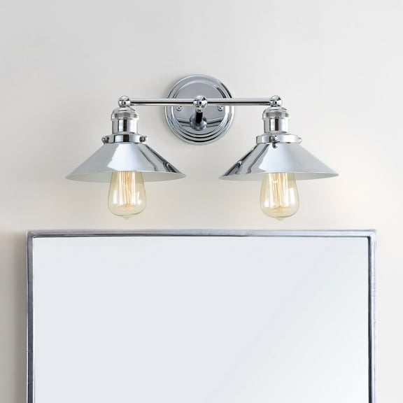 JONATHAN Y July 17.5" 2-Light Industrial Farmhouse Metal Vanity Light, Chrome