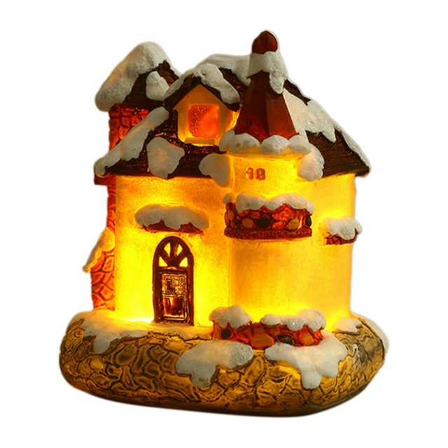 Resin Christmas Scene Houses LED Lighted Christmas Village Houses with Warm Light Christmas Ornament for Desktop Decor Button battery(included) 3.54*2.95*4.3Inch