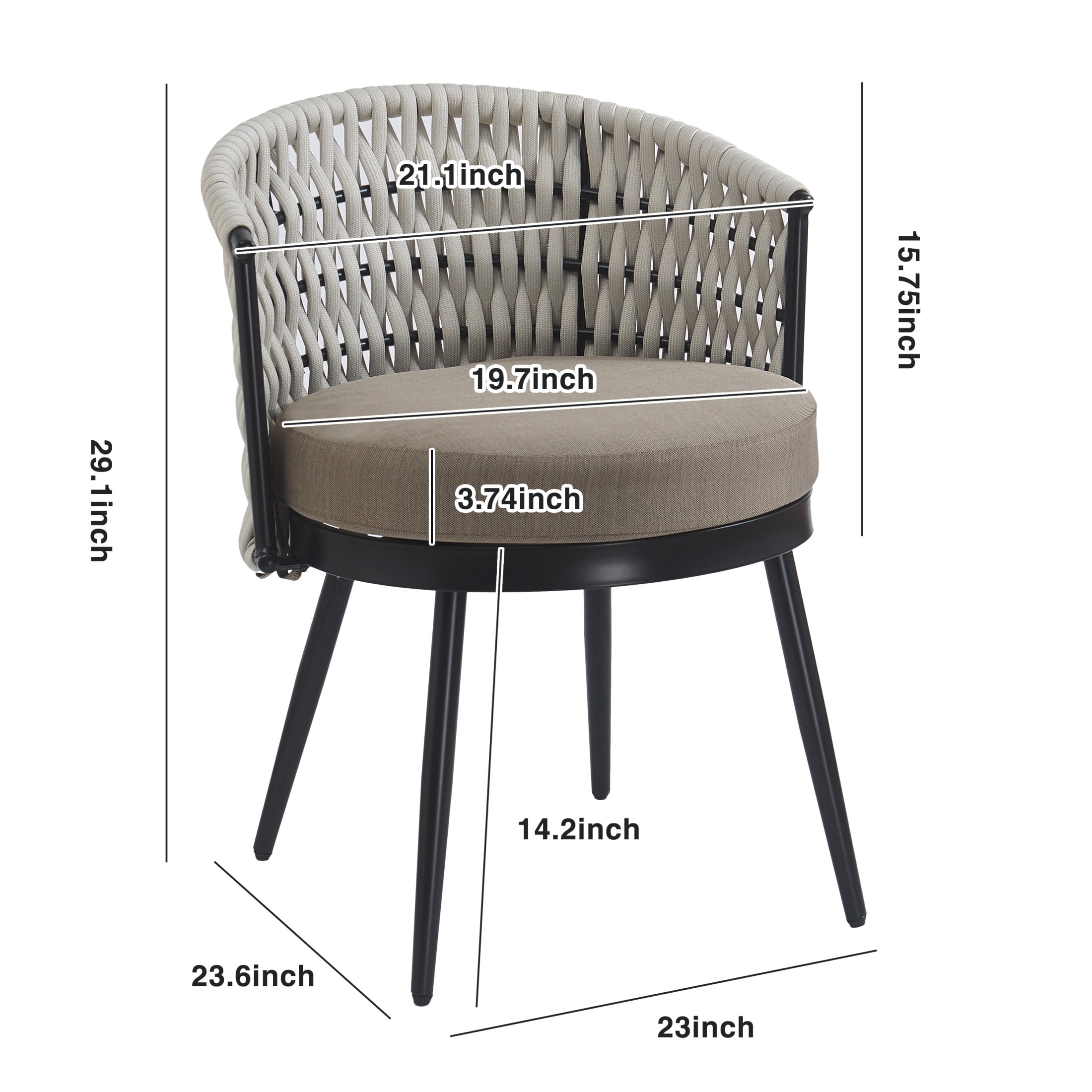 Christopher Knight Home Outdoor Patio Dining Chairs with Metal Frame, Rope Back and Khaki Cushions, Set of 4