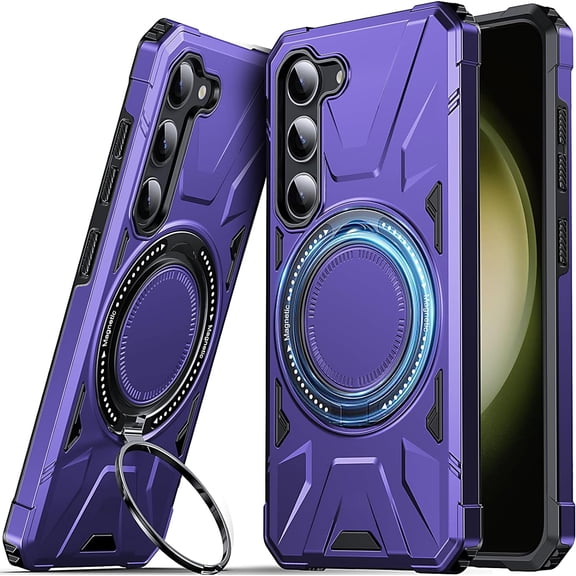 Shockproof Galaxy S23 Case, Hard Rugged, with 360 Rotate Ring Kickstand, Heavy Duty Protection Hard Phone Case Cover for Samsung Galaxy S23, Purple
