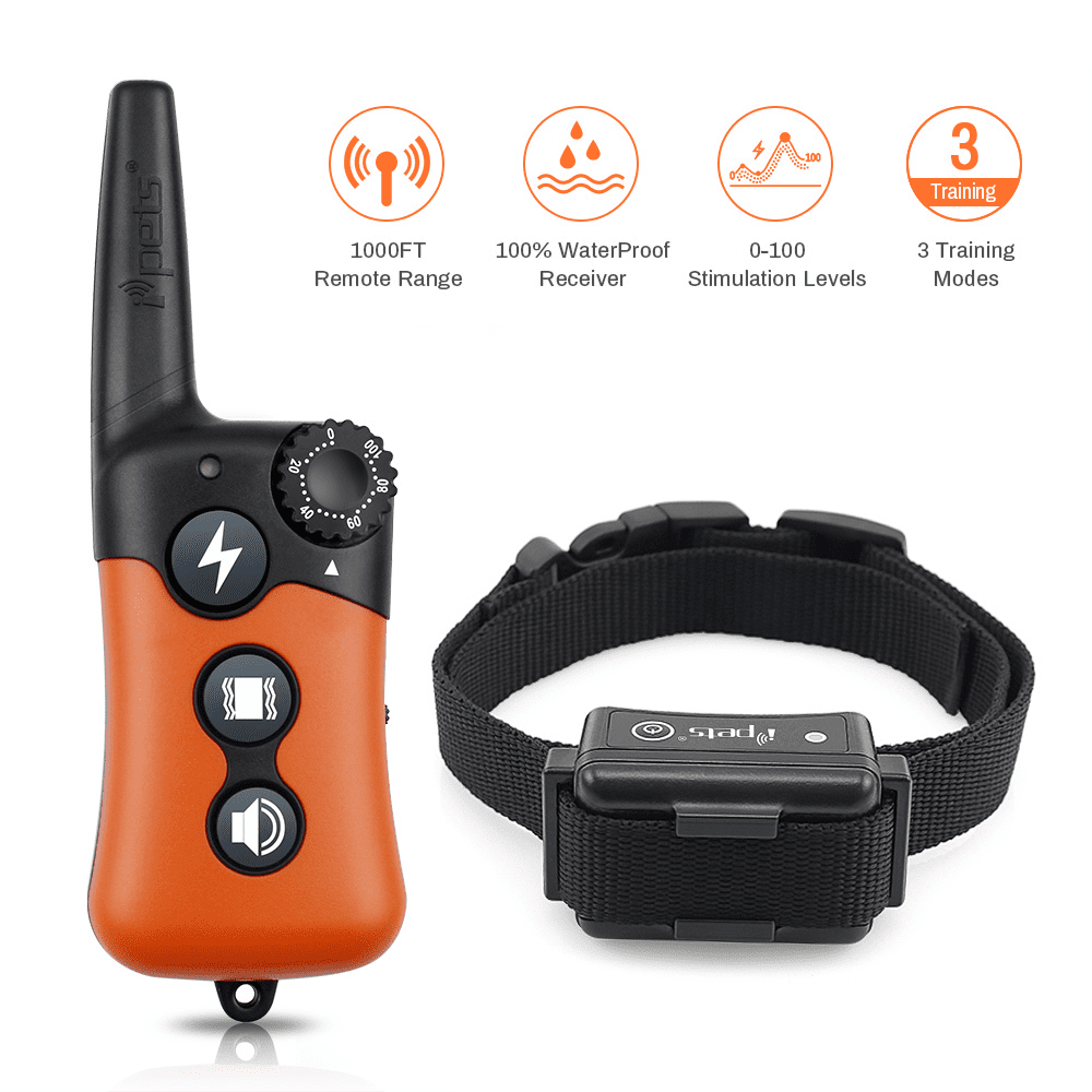 4 in1 1000 FT Rechargeable Waterproof Dog Shock Vibrate Beep Remote Collar Train 