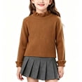 thumbnail image 3 of Husipze Ruffle Mock Neck Sweater for Girl Solid Long Sleeve Ribbed Knit Casual Pullover Fall Winter Warm Basic Layering Jumper Tops Coffee 9-10 Years, 3 of 7