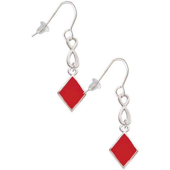 Delight Jewelry Silvertone Card Suit - Red Diamond Silver tone Infinity French Earrings