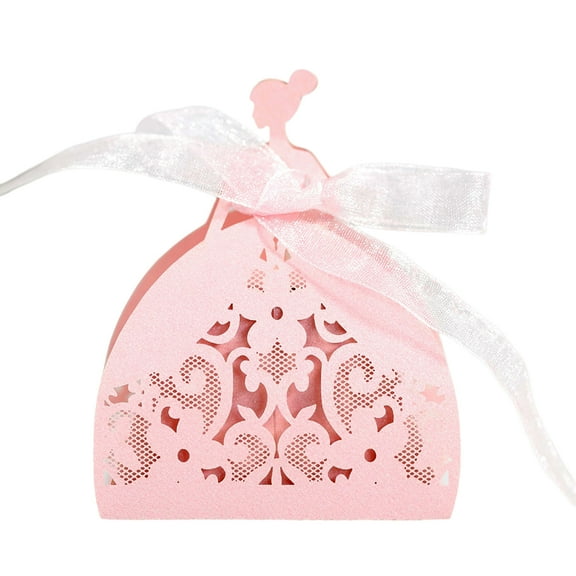 50-Pack Pink Sweet Girl Silhouette Favor Boxes - Hollow Out Design with Ribbon, Wedding Candy Boxes for Chocolates, Birthday Party Favors, Baby Shower Gifts