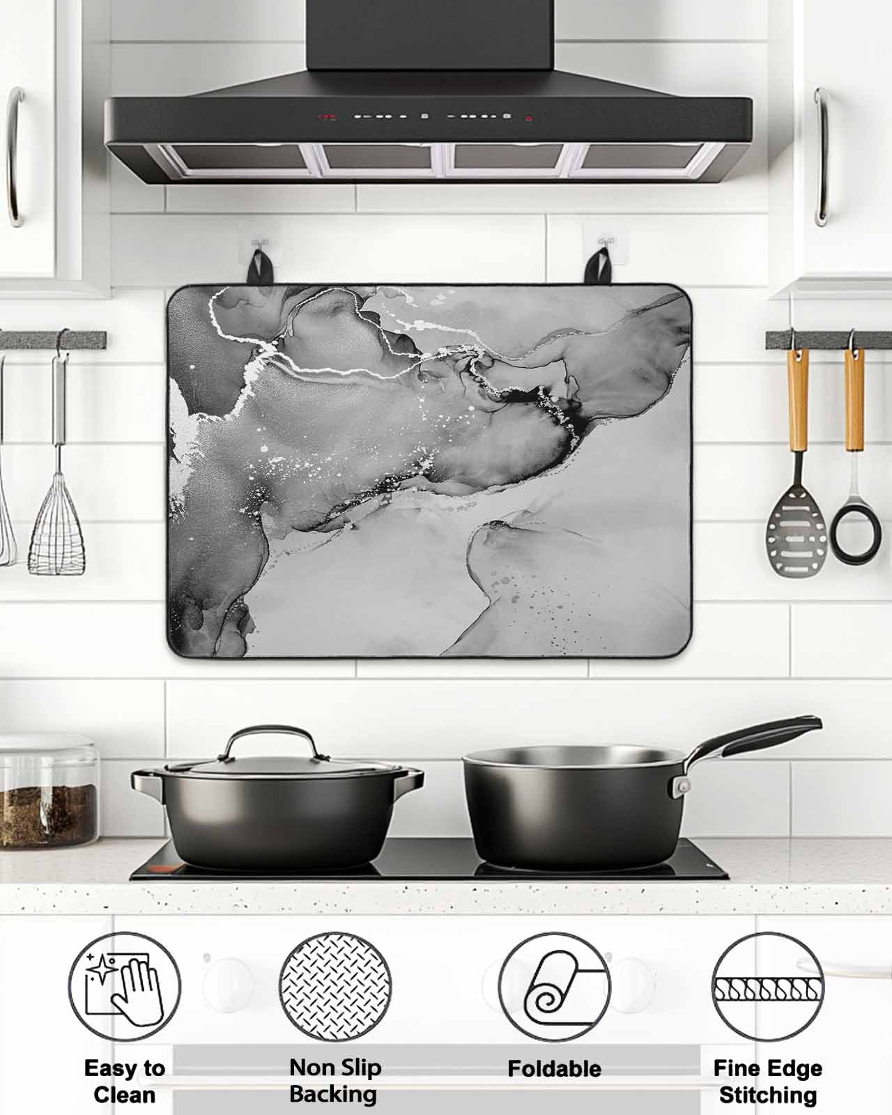 Stove Top Covers for Electric Stove, Marble Grey Glass Stovetop Cover Protector, Modern Abstract Ink Painting Luxury Induction Cooktop Protector Oven Mat for Kitchen Countertop 24"x21"
