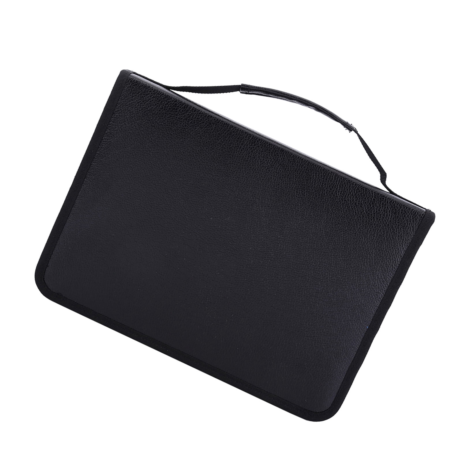 1pc Large Capacity PU Leather Fabric Pencil Case Zipper Pen Bag (Black)