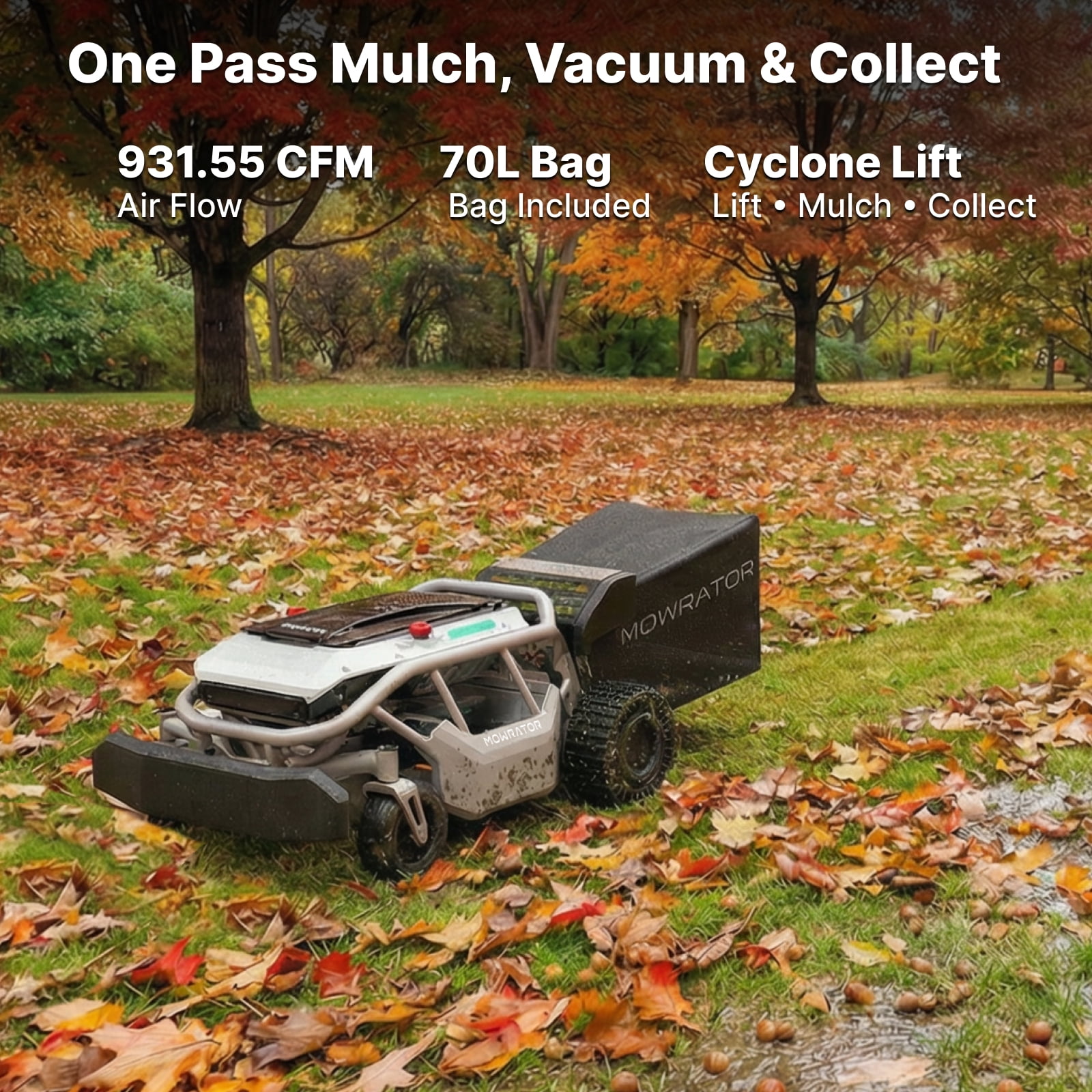 Mowrator S1 2WD 56V 12Ah Remote Control Lawn Mower, 45% (24°) Slope, Upgraded with Deformable Tires & Metal Hubcaps, 21" Steel Blade, 1.8–4.6" Height, Covers up to 0.75 Acre, Mulching Blade Included