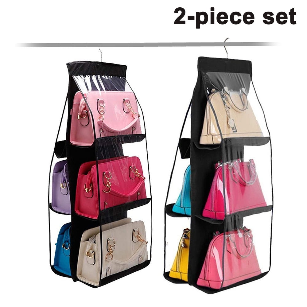 Hanging Handbag Organizer Dust Proof Storage Holder Bag Wardrobe Closet for Purse Clutch with 6 Larger Pockets for Organizing and Storing Women Handbags（Black）