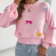 thumbnail image 5 of Women's Fall Oversized Sweaters Women's Fashion Fall And Winter Contrast Bow Waist Sleeve Loose Sweater Pullover Tops Pink S, 5 of 8