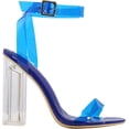 thumbnail image 2 of Cape Robbin Maria-2 Blue Clear Block High Heel Transparent Open Toe Pumps (Blue, 6), 2 of 7