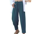 thumbnail image 1 of Lydiaunistar Casual Elastic Waist Long Pants for Women - Split Bandage Design Solid Pocket Full Length Stretch-Free Polyester Pants for Spring Summer Asian Fit Blue, 1 of 1